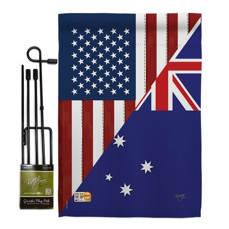 GARDENCONTROL 13 x 18.5 in. US Australia Friendship Vertical Double Sided Garden Flag Set with Banner Pole GA4118440
